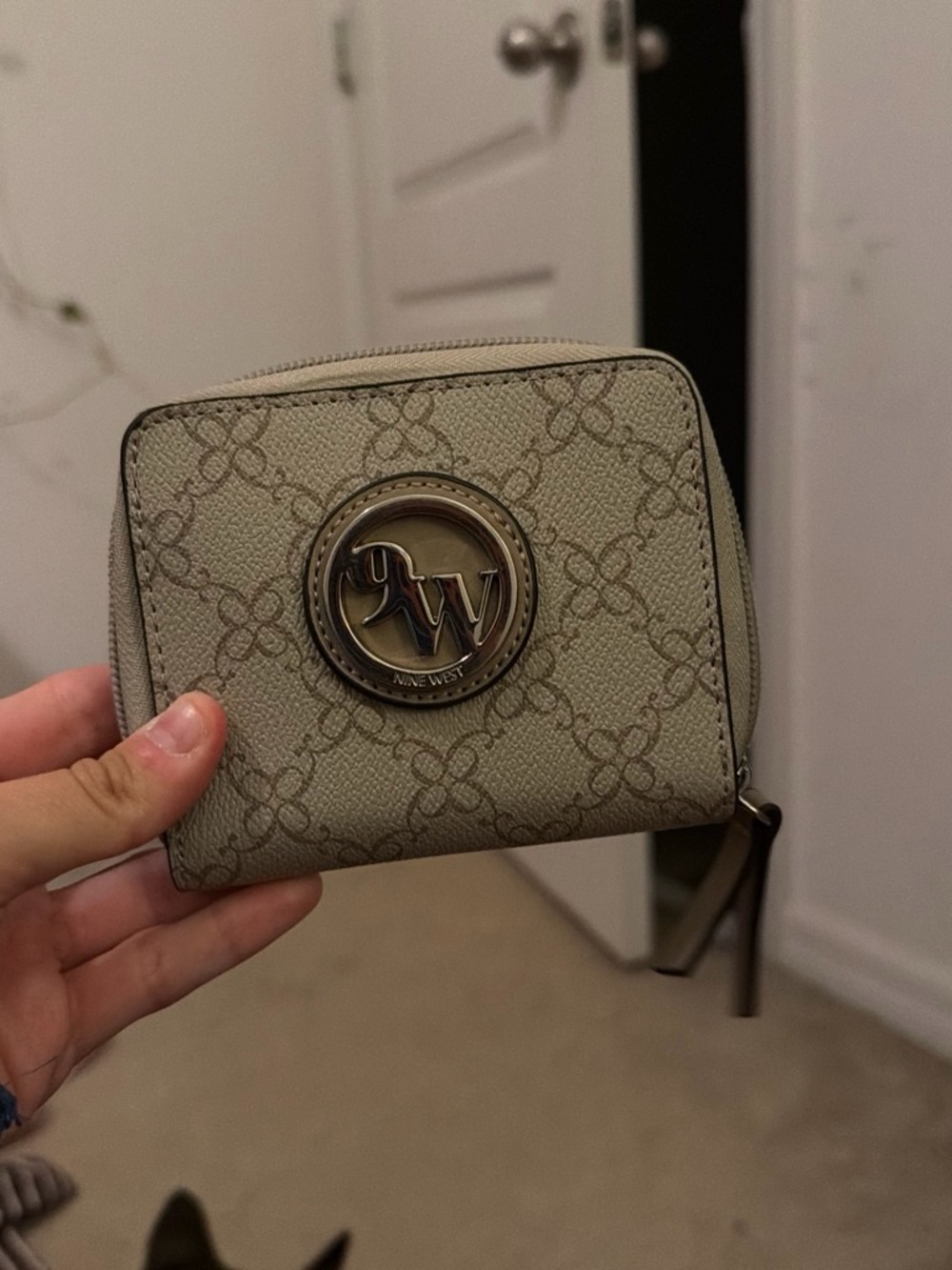 Nine West Taupe Logo Zip Wallet